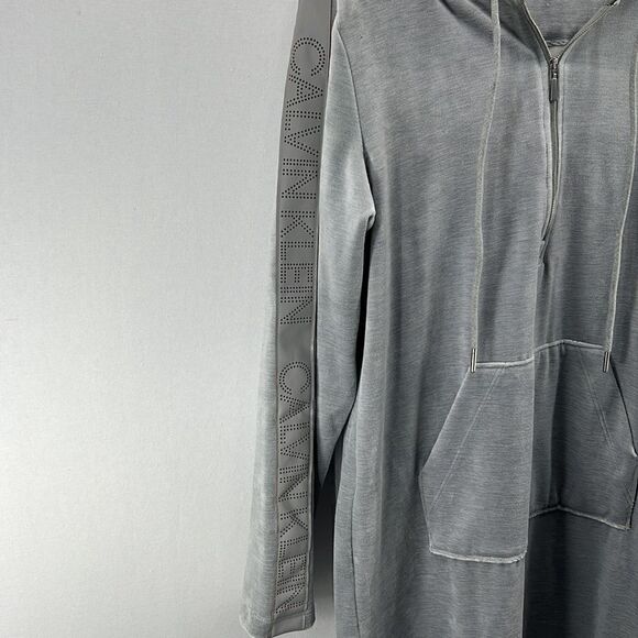 Calvin Klein Velour Partial Zip Hooded Sportswear Dress- Gray- Size Med- NWT - Picture 2 of 7